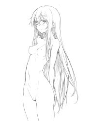 Rule 34 | 10s, 1girl, bad id, bad pixiv id, breasts, cleft of venus, collarbone, doma umaru, greyscale, groin, highres, himouto! umaru-chan, long hair, looking at viewer, md5 mismatch, monochrome, navel, nipples, nude, pussy, redcomet, revision, simple background, small breasts, smile, solo, uncensored, very long hair, white background
