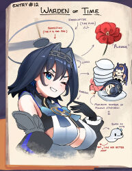 Rule 34 | 2girls, black gloves, black hair, blue bow, blue eyes, blue gemstone, blue ribbon, boros (ouro kronii), bow, breasts, chain, chain headband, cleavage, crop top, detached sleeves, english text, flower, gem, gloves, hair intakes, highres, hololive, hololive english, journal, large breasts, multiple girls, ninomae ina&#039;nis (1st costume), one eye closed, orange hair, ouro kronii, ouro kronii (1st costume), pillow, puffy detached sleeves, puffy sleeves, purple hair, red flower, ribbon, short hair, sleeping, snake, taiyo sketches, tentacle hair, virtual youtuber