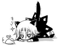 Rule 34 | 00s, androgynous, animal ears, black dress, blush stickers, cat ears, cat tail, child, crona (soul eater), dress, gender request, lowres, monochrome, sakurazawa izumi, shoes, short hair, soul eater, staring, tail, toy, aged down