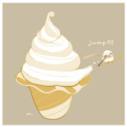 Rule 34 | !, !!, animal, animal focus, bird, border, chai (drawingchisanne), commentary, english text, food, food focus, grey background, hat, ice cream, ice cream cone, jumping, long scarf, original, penguin, pink scarf, scarf, signature, simple background, skiing, white border