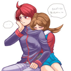 ... 1boy 1girl blush brown_hair closed_eyes creatures_(company) game_freak hand_under_clothes hayouzyu hetero hug hug_from_behind lyra_(pokemon) nintendo pokemon pokemon_hgss red_eyes red_hair silver_(pokemon) translation_request