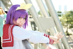 Rule 34 | bow, cosplay, hair bow, hiiragi tsukasa, lucky star, photo (medium), purple hair, rindou sana, sailor, school uniform, serafuku