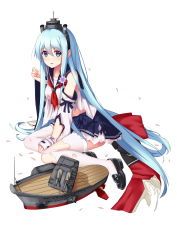 Rule 34 | 1girl, absurdly long hair, absurdres, allenes, black footwear, blue bow, blue eyes, blue hair, blue ribbon, blue skirt, blush, bow, cannon, cherry blossoms, damaged, detached sleeves, dress, flower, from above, full body, hair between eyes, hair flower, hair ornament, headband, headgear, highres, large bow, loafers, long hair, looking at viewer, low-tied long hair, machinery, miniskirt, neckerchief, official art, parted lips, petals, pleated skirt, red bow, remodel (warship girls r), ribbon, rigging, sailor collar, sailor dress, shirayuki (warship girls r), shirt, shoes, simple background, sitting, skirt, smokestack, solo, thighhighs, torn clothes, turret, very long hair, warship girls r, white background, white shirt, white thighhighs, wide sleeves, yokozuwari