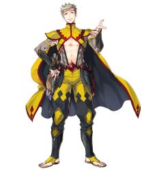 Rule 34 | 1boy, abs, blonde hair, cape, circlet, earrings, feathers, fire emblem, fire emblem fates, fire emblem heroes, full body, highres, jewelry, male focus, navel, nintendo, odin (fire emblem), official art, pectorals, purple eyes, sandals, solo, suekane kumiko, translucent, transparent background