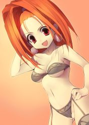 Rule 34 | 1girl, barbara (dq6), bare shoulders, bra, dragon quest, dragon quest vi, earrings, female focus, garter belt, gloves, hand on own hip, highres, jewelry, kamitsurugi ouka, lingerie, navel, open mouth, orange hair, panties, sexy underwear (dq), solo, thighhighs, underwear, underwear only