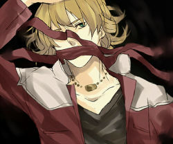 Rule 34 | 10s, 1boy, bad id, bad pixiv id, barnaby brooks jr., blonde hair, green eyes, jacket, jewelry, male focus, mmff06, necklace, no eyewear, one eye covered, red jacket, ribbon, solo, tiger &amp; bunny