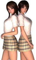 Rule 34 | 2girls, 3d, blouse, brown hair, hinemaru, miniskirt, multiple girls, shirt, skirt