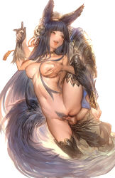 Rule 34 | 10s, 1boy, 1girl, animal ears, aos, armor, barefoot, bell, black gloves, black hair, black thighhighs, blunt bangs, breasts, brown eyes, choker, clothed male nude female, clothed sex, deep skin, duplicate, erune, eyelashes, female pubic hair, fox ears, fox tail, gloves, grabbing, grabbing another&#039;s breast, grabbing from behind, granblue fantasy, groping, hair bell, hair ornament, hetero, holding hands, knee up, large breasts, leg lift, looking away, looking to the side, navel, nipples, nude, open mouth, penis, pubic hair, pussy, sex, sidelocks, simple background, smile, solo focus, tail, testicles, thighhighs, toeless legwear, toes, tongue, tongue out, uncensored, vaginal, white background, yuel (granblue fantasy)