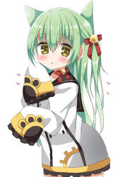 Rule 34 | 1girl, :&lt;, absurdres, akashi (azur lane), animal ears, azur lane, bell, black sailor collar, blush, bow, brown eyes, cat ears, commentary request, dress, frilled dress, frilled sleeves, frills, green hair, hair bell, hair between eyes, hair bow, hair ornament, hamada pengin, hands up, heart, highres, jingle bell, long hair, long sleeves, looking at viewer, one side up, parted lips, red bow, sailor collar, sailor dress, simple background, sleeves past fingers, sleeves past wrists, solo, triangle mouth, very long hair, white background, white dress