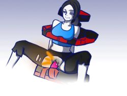 Rule 34 | 1girl, animated, animated gif, breasts, colored skin, dildo, erodrunky, family computer robot, grey hair, nintendo, robot, sex toy, simple background, smile, spread legs, super smash bros., uncensored, vaginal, white skin, wii fit, wii fit trainer, wii fit trainer (female)
