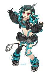 Rule 34 | 1girl, nanashi inc., absurdres, belt, black footwear, black gloves, black hair, black jacket, black skirt, black sports bra, black thighhighs, blue belt, blue hair, blue socks, chest belt, clothing cutout, commentary request, cross-laced clothes, cross-laced sleeves, deensoon, demon girl, demon horns, demon tail, fang, flat chest, garter straps, gloves, grey skirt, highres, horns, jacket, layered skirt, long hair, long sleeves, looking at viewer, midriff, multicolored hair, navel, open clothes, open jacket, open mouth, partially fingerless gloves, pointy ears, red eyes, shishio chris, shoes, shoulder cutout, simple background, single thighhigh, skirt, smile, sneakers, socks, solo, sports bra, sugar lyric, tail, thighhighs, twitter username, two-tone hair, virtual youtuber, white background, zipper skirt