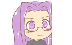 Rule 34 | 1girl, blush, dot nose, fate/stay night, fate (series), glasses, gyate gyate, ikiyouz, long hair, lowres, medusa (fate), medusa (rider) (fate), portrait, purple eyes, purple hair, simple background, solo, square pupils, transparent background