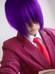 Rule 34 | book, cosplay, mahou sensei negima!, miyazaki nodoka, necktie, photo (medium), purple hair, school uniform, short hair