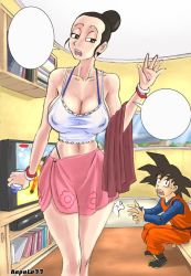Rule 34 | 1boy, 1girl, breasts, chi-chi (dragon ball), cleavage, dragon ball, dragonball z, kaputo99, large breasts, son goten, tagme, third-party edit, wide hips