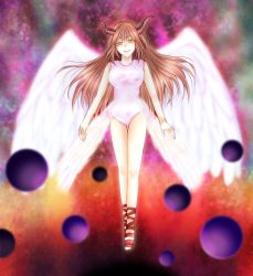 Rule 34 | 1girl, akura (arc the lad), angel wings, arc the lad, arc the lad ii, breasts, dress, flying, highres, long hair, magic, no pants, red hair, solo, wings