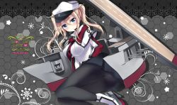 Rule 34 | 10s, 1girl, blonde hair, blue eyes, capelet, caplet, cross, graf zeppelin (kancolle), hat, ichiyou moka, iron cross, kantai collection, legs, looking at viewer, md5 mismatch, military, military uniform, necktie, pantyhose, peaked cap, pleated skirt, resolution mismatch, skirt, smile, solo, source larger, thighs, twintails, uniform, white hat