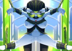 Rule 34 | 1girl, :&lt;, absurdres, arms up, ashraely, barefoot, belly, blue sky, bob cut, breasts, chain, cleft of venus, closed mouth, colored skin, creatures (company), cuffs, day, female focus, game freak, gardevoir, gen 3 pokemon, green hair, groin, habit, half-closed eyes, highres, huge breasts, loincloth, looking at viewer, navel, nintendo, nipples, outdoors, outstretched arms, plump, pokemon, pokemon (creature), pussy, red eyes, restrained, revealing clothes, see-through, shackles, short hair, sky, solo, spread arms, spread legs, stationary restraints, sun, sunlight, uncensored, white skin