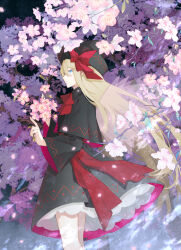 Rule 34 | 1girl, absurdres, black capelet, black dress, black hat, blonde hair, blue eyes, branch, capelet, cherry blossoms, closed mouth, dress, fairy, fairy wings, hair between eyes, hat, highres, holding, holding branch, ko kita, lily black, lily white, long hair, long sleeves, profile, solo, touhou, wide sleeves, wings