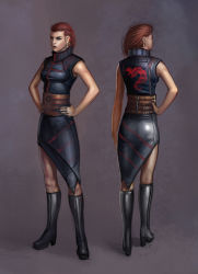Rule 34 | 1girl, boots, concept art, earrings, earthrise (game), jewelry, pantyhose, red hair