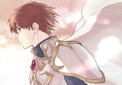 Rule 34 | 1boy, armor, brown eyes, brown hair, cape, fire emblem, fire emblem: genealogy of the holy war, fire emblem: thracia 776, kiyuu, leif (fire emblem), male focus, nintendo, outdoors, pauldrons, shoulder armor, solo, sunset, white armor