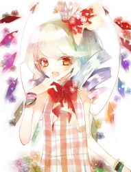 Rule 34 | 1girl, bad id, bad pixiv id, drill hair, female focus, flandre scarlet, flower, plant, prino hawell, red eyes, solo, touhou, upper body, white background