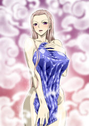 Rule 34 | 1girl, blush, breasts, female focus, hina (one piece), large breasts, nel-zel formula, one piece, pink hair, steam, towel