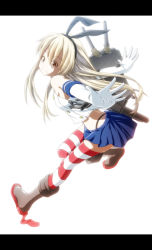Rule 34 | 10s, 1girl, anchor, blonde hair, brown eyes, gloves, kantai collection, long hair, looking at viewer, personification, rrw (wrwrwr54), shimakaze (kancolle), skirt, solo, striped clothes, striped thighhighs, thighhighs, white gloves, wrwr