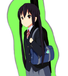 Rule 34 | 1girl, bad id, bad pixiv id, black hair, brown eyes, guitar case, instrument case, k-on!, kaiman, long hair, nakano azusa, official style, school uniform, solo, twintails