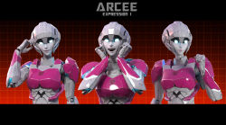 Rule 34 | 1girl, 3d, arcee, autobot, blender (medium), blue eyes, breasts, colored skin, expressions, glowing, glowing eyes, helmet, highres, humanoid robot, jpl-animation, medium breasts, metal skin, pink lips, robot, robot girl, science fiction, solo, transformers, upper body, white skin