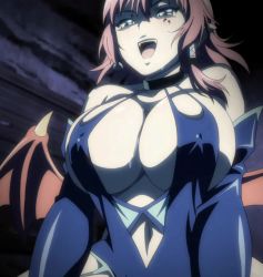Rule 34 | 10s, 1girl, animated, animated gif, bare shoulders, bouncing breasts, breasts, cleavage, clothed sex, collar, covered erect nipples, cum, cum on body, cum on breasts, cum on upper body, curvy, demon girl, earrings, fangs, femdom, garter belt, girl on top, huge breasts, implied sex, jewelry, kyonyuu fantasy, majin label, naughty face, navel, open mouth, pointy ears, red hair, saliva, shamsiel shahar, solo focus, stitched, third-party edit, wide hips, wings, yellow eyes