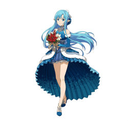 Rule 34 | asuna (sao-alo), blue eyes, blue hair, blush, dress, flower, long hair, official art, smile, sword art online