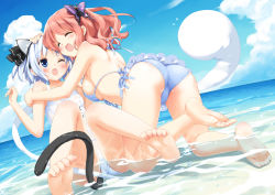 Rule 34 | 2girls, :d, ^ ^, animal ears, ass, bad id, bad pixiv id, barefoot, beach, bikini, blue bikini, blush, bow, breasts, bug, butterfly, butterfly hair ornament, cat ears, cat girl, cat tail, closed eyes, day, feet, female focus, fingernails, frilled swimsuit, frills, front-tie top, ghost, hair bow, hair ornament, halterneck, hand on another&#039;s head, headpat, hitodama, hug, insect, kani biimu, kemonomimi mode, kneeling, knees together feet apart, konpaku youmu, konpaku youmu (ghost), medium breasts, multiple girls, name tag, no headwear, old school swimsuit, one-piece swimsuit, one eye closed, open mouth, outdoors, partially submerged, pink hair, saigyouji yuyuko, school swimsuit, short hair, side-tie bikini bottom, sideboob, silver hair, sitting, smile, soles, swimsuit, tail, toe scrunch, toes, touhou, water, white one-piece swimsuit, white school swimsuit, wink