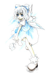 Rule 34 | 1girl, adapted costume, blue theme, cirno, embodiment of scarlet devil, female focus, full body, kurona, simple background, solo, touhou, traditional media, white background