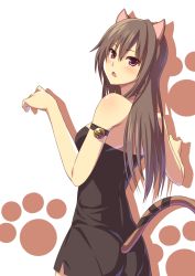 Rule 34 | 1girl, :o, animal ears, animal hands, bell, blush, brown eyes, brown hair, cat ears, cat girl, cat paws, cat tail, ese shinshi, looking at viewer, open mouth, original, simple background, solo, tail