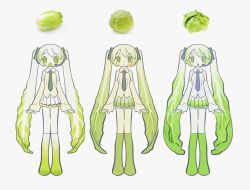 Rule 34 | 1girl, blush, boots, cabbage, closed mouth, collared shirt, commentary, detached sleeves, english commentary, food-themed hair, green eyes, green hair, hatsune miku, headset, highres, lettuce, long hair, mill gyunu, multiple views, napa cabbage, necktie, open mouth, pleated skirt, reference inset, shirt, simple background, skirt, sleeveless, sleeveless shirt, standing, twintails, very long hair, vocaloid