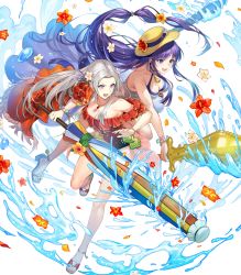 Rule 34 | 2girls, altina (fire emblem), beach umbrella, blue eyes, blue hair, bracelet, breasts, capelet, cleavage, edelgard von hresvelg, fire emblem, fire emblem: radiant dawn, fire emblem: three houses, fire emblem heroes, flower, food, fruit, gold trim, hair flower, hair ornament, halterneck, hat, hibiscus, highleg, highleg swimsuit, highres, holding, jewelry, kakage, long hair, low-tied long hair, medium breasts, multiple girls, necklace, nintendo, non-web source, official art, one-piece swimsuit, parted bangs, purple eyes, red one-piece swimsuit, sarong, see-through, shiny skin, swimsuit, thighs, toes, transparent background, umbrella, very long hair, watermelon, white hair