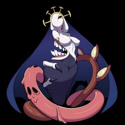 Rule 34 | 1girl, absurdres, black background, black sclera, breasts, claws, colored sclera, crown, double (skullgirls), highres, large breasts, looking at viewer, mielle635, monster, monster girl, nipples, red eyes, skullgirls, solo, tentacles, wide hips