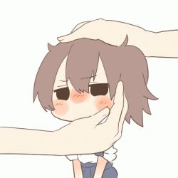 Rule 34 | 10s, 1girl, animated, animated gif, black eyes, blush, brown hair, chibi, hand on another&#039;s head, kaga (kancolle), kantai collection, lowres, mini person, minigirl, rebecca (keinelove), rubbing, short hair, side ponytail, solo focus