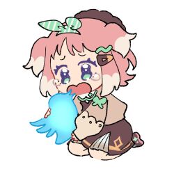 Rule 34 | 1girl, animal, bird, brown dress, brown footwear, brown jacket, chibi, commentary request, crying, crying with eyes open, dress, full body, green eyes, green hairband, hair ornament, hairband, hairclip, holding, holding animal, jacket, long sleeves, looking at animal, open mouth, original, pink hair, sad, seiza, short hair, simple background, sitting, solo, tears, twitter, twitter bird, twitter logo, white background, yooki (winter cakes), yookiko