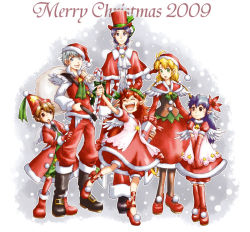 Rule 34 | 00s, 2009, 3boys, 3girls, allegretto, bad id, bad pixiv id, beat, beat (trusty bell), blonde hair, blue hair, boots, brown hair, christmas, closed eyes, frederic chopin, gift, hat, hige (artist), hige (yosemite), long hair, march (trusty bell), multiple boys, multiple girls, pantyhose, polka, polka (trusty bell), red hair, sack, salsa, salsa (trusty bell), santa costume, santa hat, short hair, silver hair, top hat, trusty bell, twintails, wings