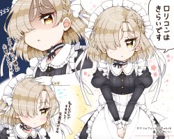 Rule 34 | 1girl, :&lt;, aged down, arato asato, azur lane, blonde hair, comic, commentary request, frills, hair over one eye, hand on another&#039;s head, headpat, juliet sleeves, long sleeves, maid, maid headdress, multiple views, neck ribbon, puffy sleeves, ribbon, shaded face, sheffield (azur lane), short hair, translation request, yellow eyes