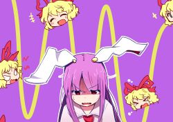 Rule 34 | 2girls, angry, animal ears, annoyed, blonde hair, commentary request, crying, happy, highres, kanisawa yuuki, long hair, medicine melancholy, multiple girls, necktie, open mouth, outline, purple hair, rabbit ears, red eyes, reisen udongein inaba, shirt, short hair, sweatdrop, tagme, touhou, wavy hair, wavy mouth