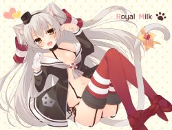 Rule 34 | 10s, 1girl, :d, amatsukaze (kancolle), animal ears, black panties, blush, breasts, brown eyes, cat ears, cat tail, choker, cleavage, dress, fang, garter straps, gloves, hair tubes, hairband, kantai collection, kemonomimi mode, long hair, looking at viewer, miko (royal milk), navel, open clothes, open dress, open mouth, panties, sailor dress, school uniform, serafuku, short dress, side-tie panties, silver hair, single glove, small breasts, smile, solo, tail, thighhighs, two side up, underwear