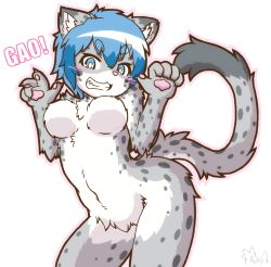 Rule 34 | artist request, blue eyes, blue hair, breasts, furry, highres, smile, snow leopard