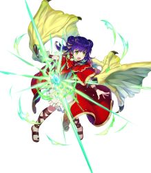 Rule 34 | 1girl, amagai tarou, ankle lace-up, bracelet, capelet, coat, cross-laced clothes, cross-laced footwear, cross-laced legwear, dragon girl, dragon wings, dragonstone, dress, female focus, fire emblem, fire emblem: the sacred stones, fire emblem heroes, frilled dress, frills, full body, glowing, gold trim, green eyes, green wings, hair tie, highres, jewelry, long hair, multi-tied hair, myrrh (fire emblem), nintendo, official art, open clothes, open coat, pale skin, purple hair, red capelet, red coat, sandals, shin strap, short dress, slit pupils, solo, toeless footwear, toes, transparent background, twintails, white dress, wings, wristband, yellow wings