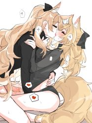 Rule 34 | 1futa, 1girl, animal ear fluff, animal ears, arknights, aunt and niece, black panties, black sweater, blemishine (arknights), blush, chinese text, closed eyes, commentary, english commentary, erection, extra ears, futa with female, futanari, heart, horse ears, horse girl, horse tail, implied fingering, incest, long hair, long sleeves, panties, penis, rekka, simple background, speech bubble, spoken heart, sweat, sweater, tail, thick eyebrows, uncensored, underwear, very long hair, whislash (arknights), white background