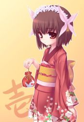 Rule 34 | 1.0-tan, 1girl, aoi kumiko, blush, brown eyes, brown hair, child, hair ornament, japanese clothes, kimono, os-tan, pouch, short hair, solo
