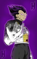 Rule 34 | 1boy, armor, artist request, aura, blood, dragon ball, dragon ball super, expressionless, gloves, highres, injury, looking at viewer, monochrome, muscular, serious, solo, spiked hair, standing, translation request, ultra ego (dragon ball), upper body, vegeta