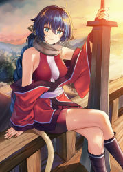 Rule 34 | 1girl, absurdly long hair, animal ears, aqua eyes, aquaplus, arm up, bare shoulders, blue eyes, blue hair, boots, braid, breasts, building, chain, cleavage, cleavage cutout, closed mouth, clothing cutout, cloud, cloudy sky, collar, collarbone, crossed legs, fence, fingernails, gauntlets, greatsword, hair between eyes, head tilt, highres, holding, holding sword, holding weapon, isshiki (ffmania7), karulau, large breasts, light particles, lips, long hair, long sleeves, looking at viewer, mountain, mountainous horizon, off shoulder, official art, raised eyebrows, sash, shorts, sideboob, sidelocks, single braid, sky, sleeveless, smile, solo, sunlight, sword, tail, thighs, tree, utawarerumono, utawarerumono: lost flag, utawarerumono: lost flag support illustration relay, very long hair, weapon, wide sleeves, wooden fence, wooden floor