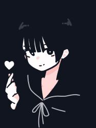 Rule 34 | 1girl, black background, black eyes, daikei 625, finger heart, heart, looking at viewer, original, school uniform, smile, solo